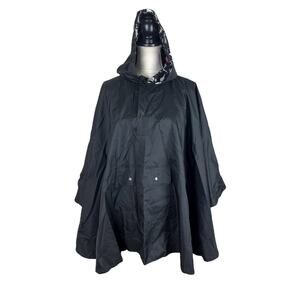 Marimekko Black Packable Rain Poncho Hooded Windbreaker Jacket One Size